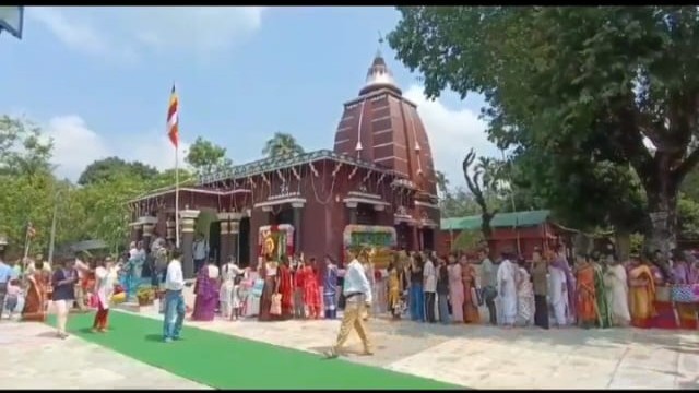 Devotees gather at Venuvan Buddha Vihar in Agartala on Buddha Purnima on May 23, 2024